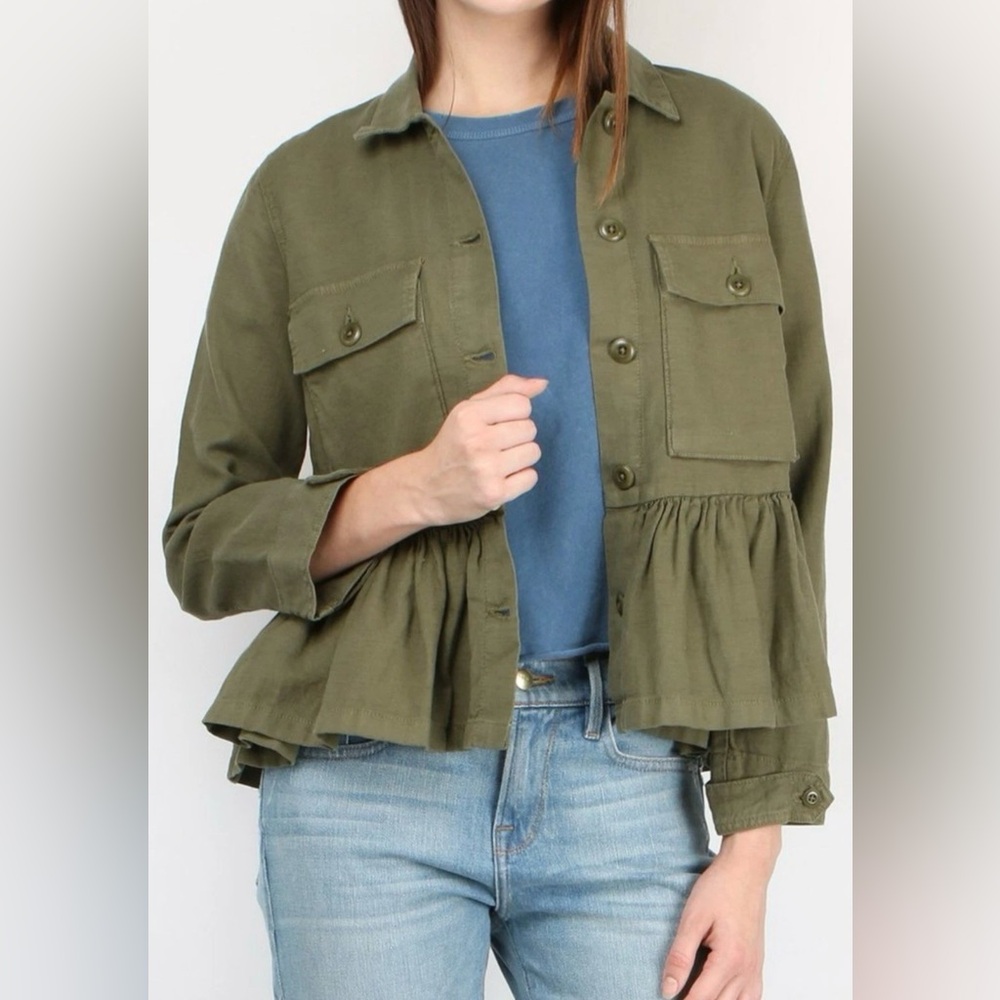The GREAT Women’s THE FLUTTER Army Jacket Ruffle Size 1